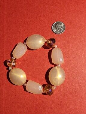 Funky And Fun Retro Bracelet With Amber, Faux Crystal, And Pearlescent Beads